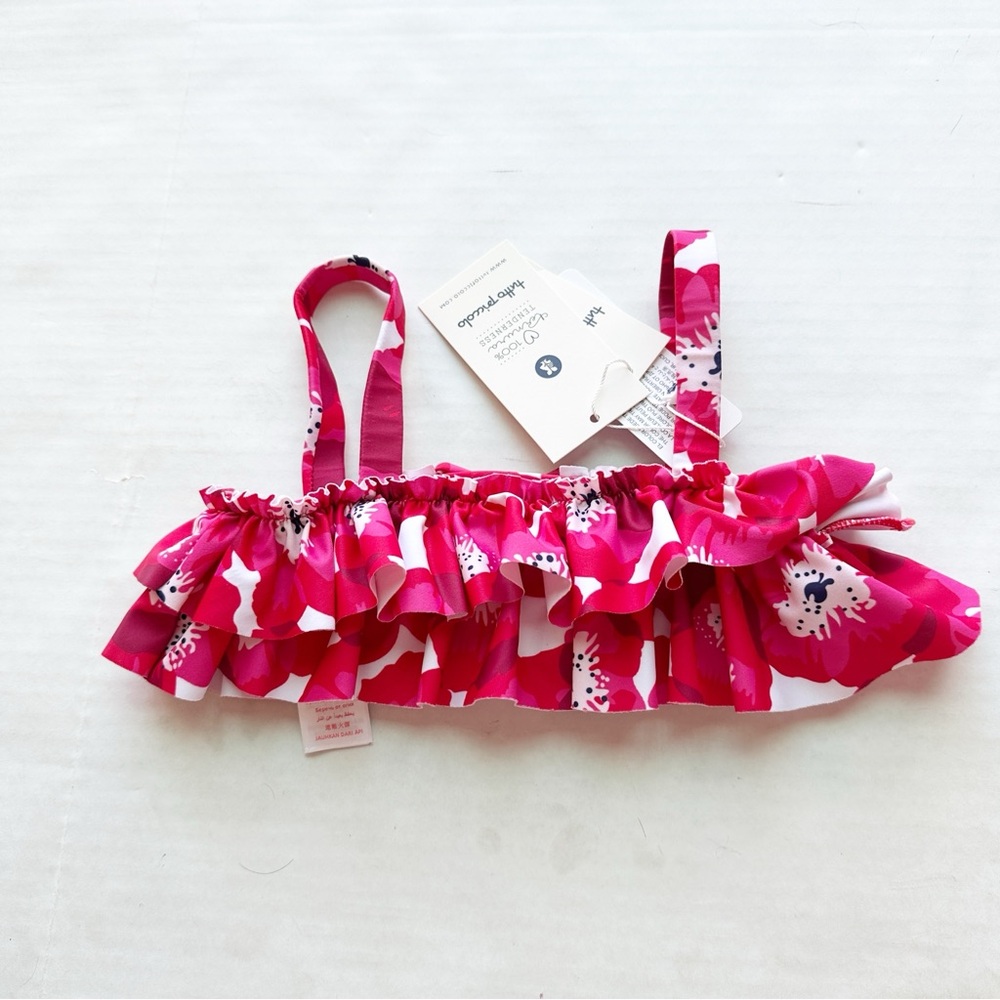 Tutto Piccolo Girls Ruffled Bikini Top Print in Red  NWT